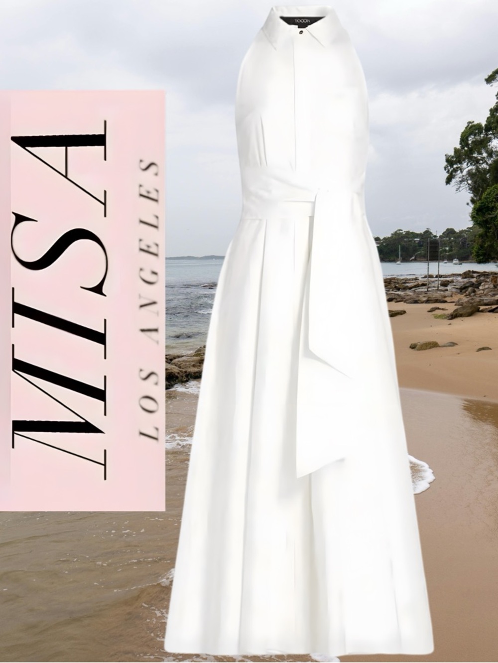 NWT MISA Los Angeles Jessika White Halter Midi Maxi Dress Size XS